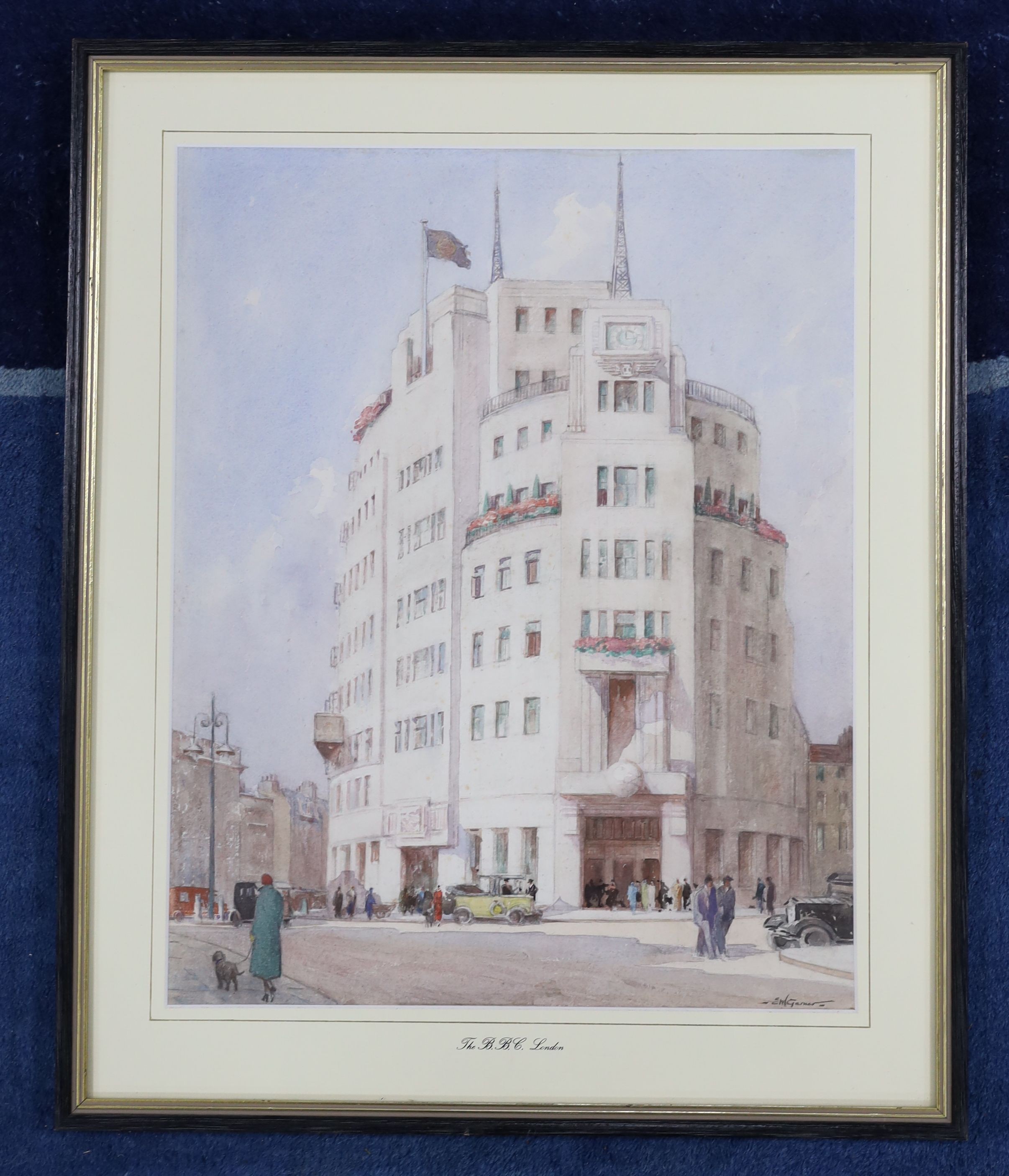 Edith Mary Garner (1881-1956), watercolour, 'The BBC London', signed, 43 x 35cm